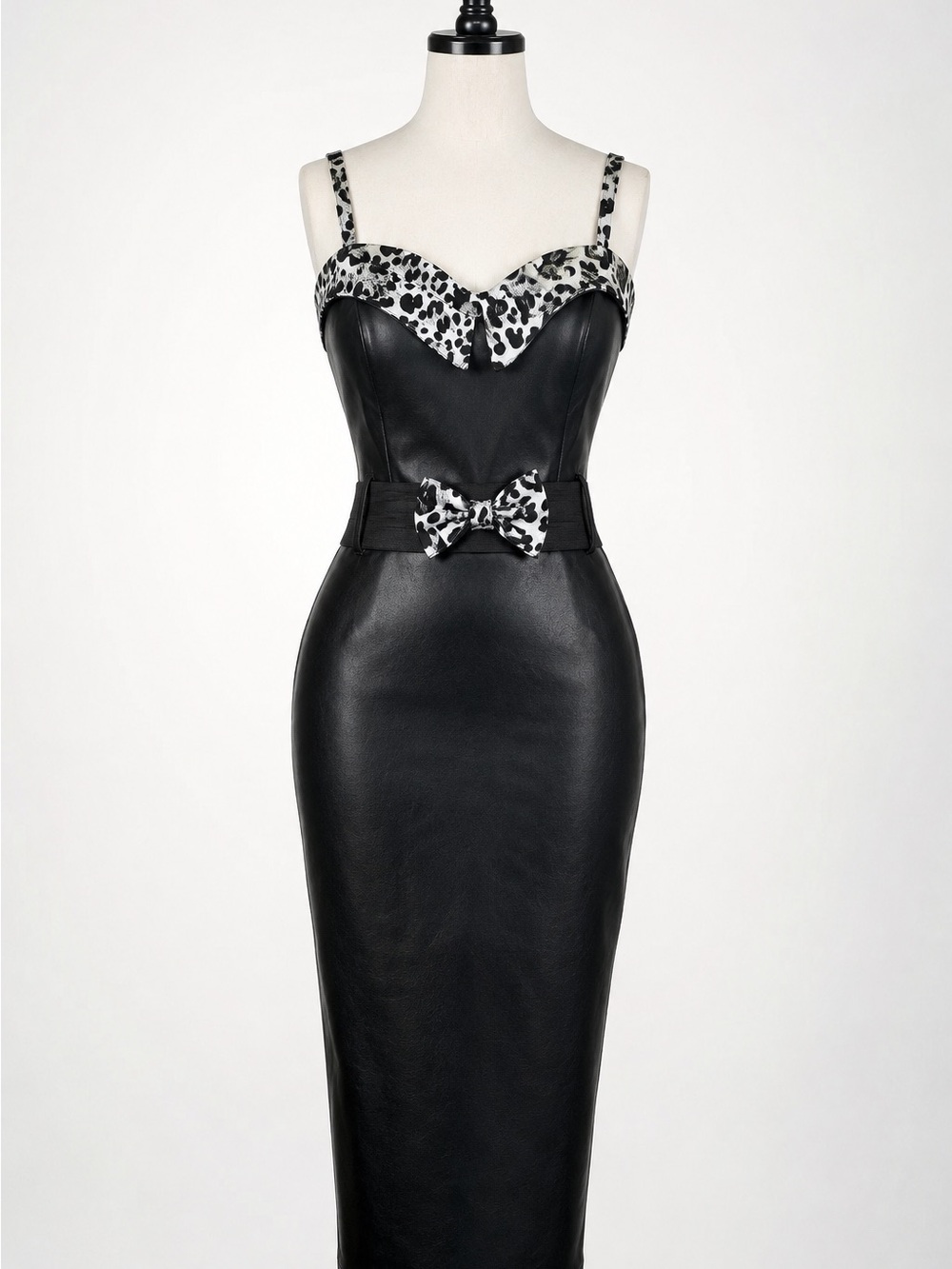 Switchblade Stilleto Faux Leather Pencil Dress with Dalmatian Trim